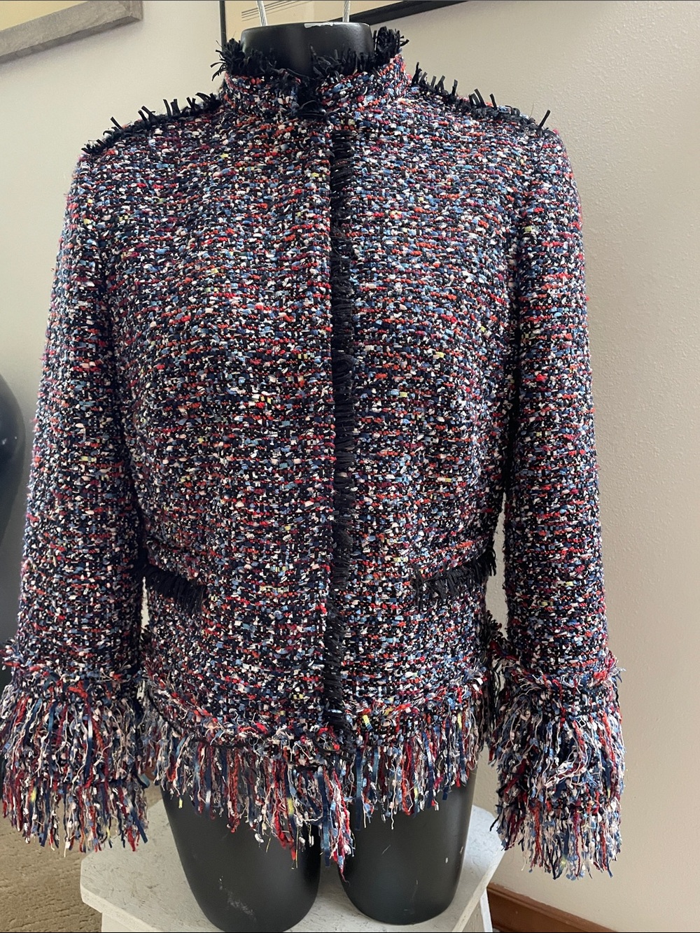 Ann Taylor Fiesta Tweed Fringe Jacket